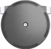 The underside of a round, gray cosmetic mirror with a silver screw in the center and dark gray anti-slip pads around the edge. Produktbild-Vorschau