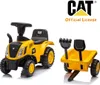 A yellow CAT tractor ride-on toy and a yellow trailer with black accessories are displayed against a white background. The CAT logo and 'Official License' text are visible in the upper right corner. Náhľad obrázku produktu