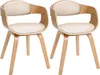 Two modern chairs with curved wooden frames and beige upholstered seats and backs. Náhled obrázku produktu