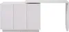 A white L-shaped desk with three cabinet doors on the left and an extended desk surface on the right, isolated on a white background. Produktbild-Vorschau