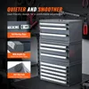 A close-up view of a multi-drawer organizer cabinet with descriptive text overlays highlighting its features. Produktbild-Vorschau