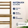 A close-up of a wooden bar stool with marketing text and a logo. Anteprima dell’immagine prodotto
