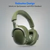 A pair of green over-ear headphones with water droplets on them, set against a light gray background. Produktbild-Vorschau