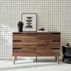 A wooden dresser with six drawers against a grid-patterned wallpaper. Anteprima dell’immagine prodotto