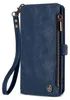 A blue wallet case for a phone is shown from a side angle. Produktbild-Vorschau