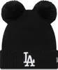 A black winter hat with two pom-poms on top and the LA Dodgers logo on the front. Náhled obrázku produktu