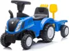 A blue toy tractor with a trailer, shovel, and rake, shown from a three-quarter front view against a white background. Voir les images du produit