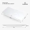 A white induction cooktop with dimensions and brand logo. Produktbild-Vorschau