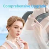 Two women are wearing neck air conditioners, with text overlays describing the product. Produktbild-Vorschau