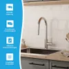 A kitchen sink with a faucet, surrounded by marketing icons and text. Produktbild-Vorschau
