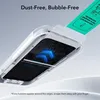 A close-up of a phone screen protector being installed using an applicator tool. Produktbild-Vorschau