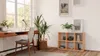 A bright and airy home office or living room scene with a wooden desk, chair, and a cube shelf unit. Produktbild-Vorschau