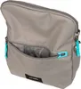 A close-up view of a gray crossbody bag with a teal zipper pull. Produktbild-Vorschau