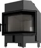 A black, modern fireplace insert with a large glass door. Produktbild-Vorschau
