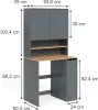 A diagram showing the dimensions of a desk with overhead cabinets. Anteprima dell’immagine prodotto