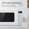 A white microwave oven with a digital display and control panel, placed on a countertop. Produktbild-Vorschau