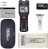 A collage of images showing a digital moisture meter and its accessories, including a carrying case, warranty card, battery, and user manual. Produktbild-Vorschau
