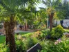 A lush garden with palm trees, plants, and decorative elements. Produktbild-Vorschau