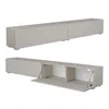 A two-part lowboard TV stand, shown both closed and with one section open to reveal storage compartments. Náhľad obrázku produktu