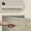 A hand is shown screwing a metal raised garden bed together with a screwdriver. Text overlays describe easy assembly. Produktbild-Vorschau