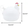 A white chicken-shaped egg cooker with dimensions indicated. Produktbild-Vorschau
