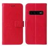 A red flip phone case for a Samsung Galaxy S10, shown open and closed. Produktbild-Vorschau