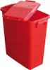A red plastic trash can with a lid. Voir les images du produit