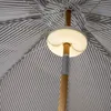 Close-up view of the underside of a striped umbrella with a built-in LED light. Produktbild-Vorschau