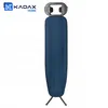 A dark blue ironing board with a gray iron rest on top, standing on its legs against a white background. Produktbild-Vorschau