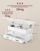 A white coffee table with its top lifted, showing dimensions and weight capacity. Produktbild-Vorschau