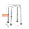 A white shower stool with silver legs against a white background, with dimensions indicated by text overlays. Produktbild-Vorschau