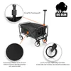 A black foldable wagon with close-up views of its features and branding. Produktbild-Vorschau