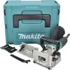 A Makita brand nutfräse (dovetail router) and its accessories are displayed in front of its teal carrying case. Podgląd zdjęcia produktu