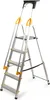 A silver aluminum ladder with yellow accents is shown against a white background. Podgląd zdjęcia produktu