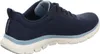 A side view of a navy blue Skechers Flexapeal 4.0 Brilliant View women's shoe. Voir les images du produit