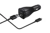 A black Samsung car charger with two USB ports and a USB-C cable plugged into one of the ports. Náhled obrázku produktu