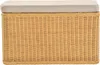 A front view of a woven storage bench with a padded lid. Produktbild-Vorschau
