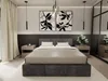 A modern bedroom with a large bed, nightstands, and artwork. Produktbild-Vorschau