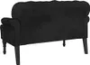 The back view of a black velvet sofa with tufted backrest and rolled arms, resting on dark wooden legs. Náhľad obrázku produktu
