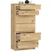 A tall, narrow chest of drawers made of wood with several drawers, some of which are partially open. Produktbild-Vorschau
