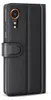 A black leather flip case for a smartphone, shown from the side. Produktbild-Vorschau