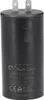 A black cylindrical capacitor with two metal terminals on top, with text and logos printed on its side. Produktbild-Vorschau