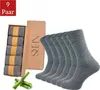 A product shot of multiple pairs of socks in a box and laid out, with a small decorative bamboo sprig. Produktbild-Vorschau
