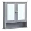 A gray bathroom cabinet with mirrored doors and an open shelf underneath. Náhled obrázku produktu