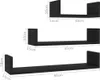A set of three black U-shaped shelves of varying sizes, each with dimensions indicated by text. Anteprima dell’immagine prodotto