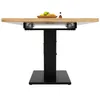 A rectangular dining table with a wooden top and a black pedestal base, shown from the front. Náhľad obrázku produktu