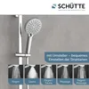 A shower head and its different spray patterns are shown against a grey background. Podgląd zdjęcia produktu