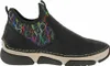 A side view of a black slip-on boot with a colorful balloon pattern on the ankle. Voir les images du produit