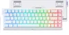 A white mechanical keyboard with RGB lighting and a unique topographic pattern on the keycaps, shown from a slightly elevated front-left angle. The keyboard is placed on a white background, with another keyboard visible in the background, upside down. Produktbild-Vorschau