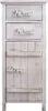A tall, narrow white wooden cabinet with two drawers and a door, decorated with the words "Home" and "Love". Náhľad obrázku produktu